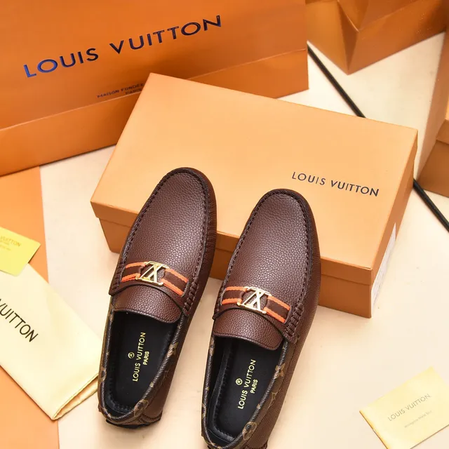 Louis Vuitton Loafer Brown Gold Pebbled Leather Monogram-Trimmed Collar Loafer 3