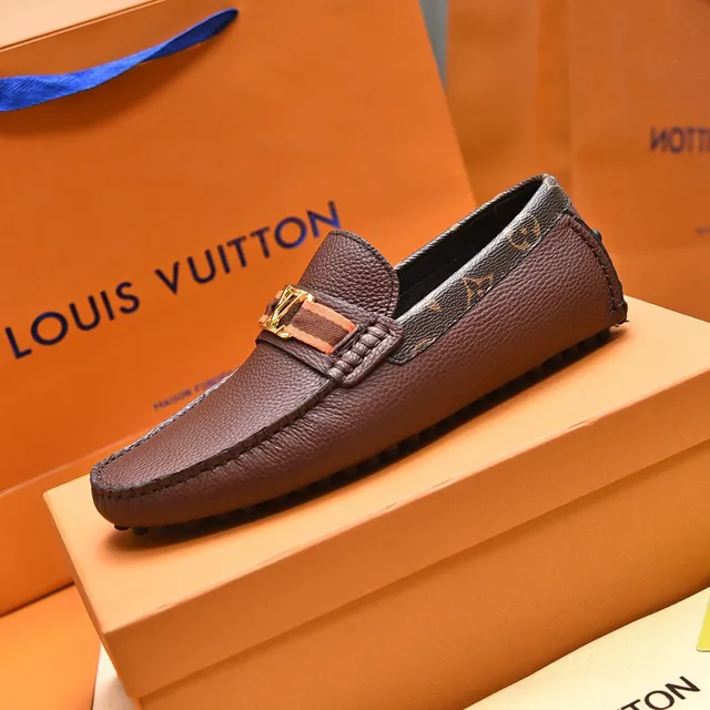 Louis Vuitton Loafer Brown Gold Pebbled Leather Monogram-Trimmed Collar Loafer 5