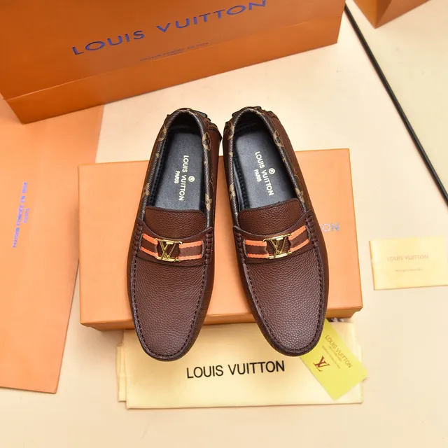 Louis Vuitton Loafer Brown Gold Pebbled Leather Monogram-Trimmed Collar Loafer 9