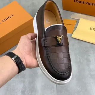 Mocasines Louis Vuitton Marrón Blanco Damier Check Cuero Moccasin-Stitched Toe