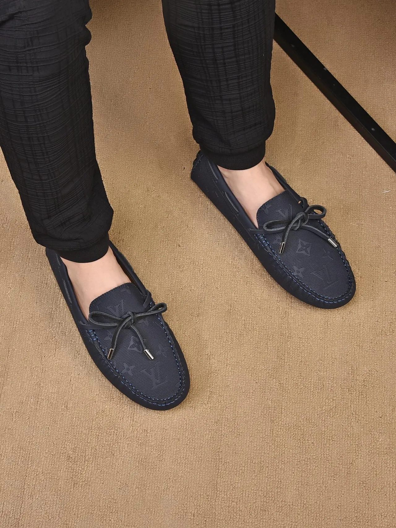 Louis Vuitton Loafer Navy Beige Monogrammed Canvas Moccasin-Stitched Vamp Loafer 3