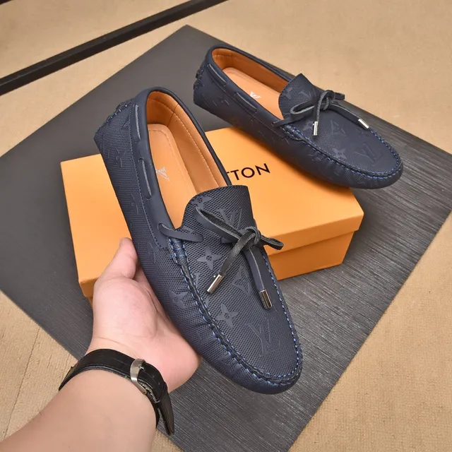 Louis Vuitton Loafer Navy Beige Monogrammed Canvas Moccasin-Stitched Vamp Loafer 5