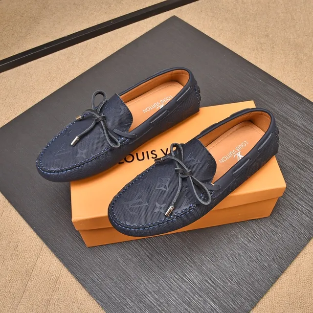 Louis Vuitton Loafer Navy Beige Monogrammed Canvas Moccasin-Stitched Vamp Loafer 6