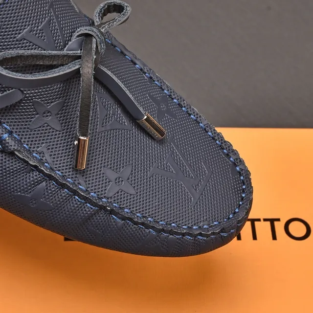 Louis Vuitton Loafer Navy Beige Monogrammed Canvas Moccasin-Stitched Vamp Loafer 7