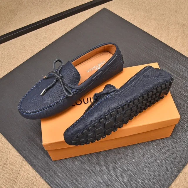 Louis Vuitton Loafer Navy Beige Monogrammed Canvas Moccasin-Stitched Vamp Loafer 8