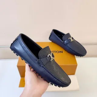 Louis Vuitton Loafer أزرق بحري أسود منقوش بمونوغرام جلد معدني LV مشبك سير Loafer