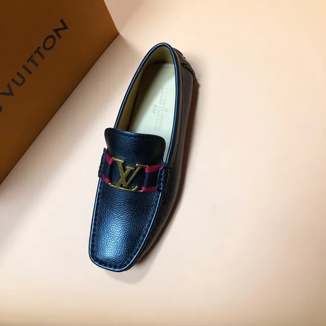 Louis Vuitton Loafer Navy Red Pebbled Leather Striped Strap Loafer 3