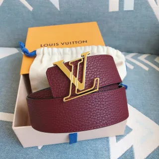 Louis Vuitton LV 酒红色粒面皮革皮带