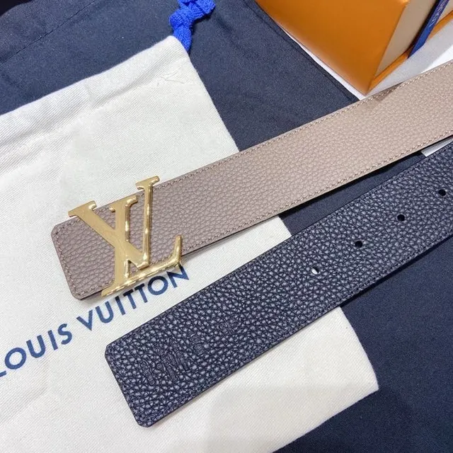 Louis Vuitton LV Belt Taupe and Black Leather Belt 3