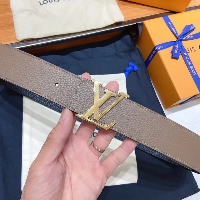 Louis Vuitton LV Belt Taupe and Black Leather Belt 4