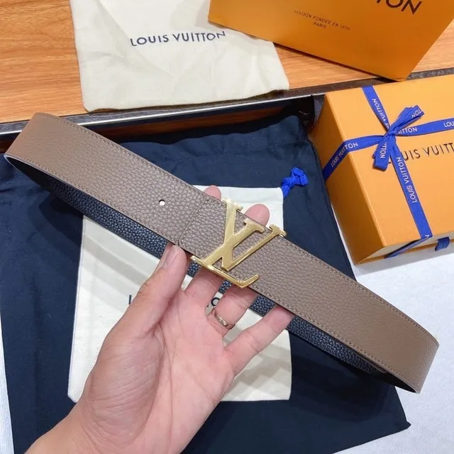 Louis Vuitton LV Belt Taupe and Black Leather Belt 5