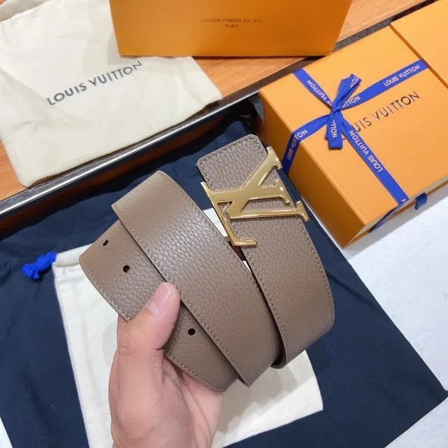 Louis Vuitton LV Belt Taupe and Black Leather Belt 7