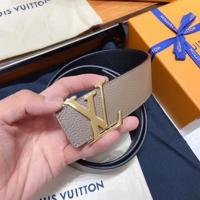 Louis Vuitton LV Belt Taupe and Black Leather Belt 9