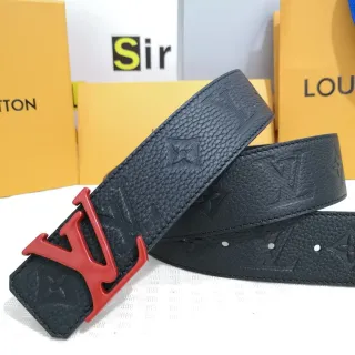 Louis Vuitton LV Initiales Cinto de couro preto e vermelho com monograma embossado em textura pebbled