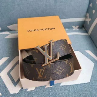 Louis Vuitton LV Initiales Monogram कैनवास भूरी चमड़ी की बेल्ट