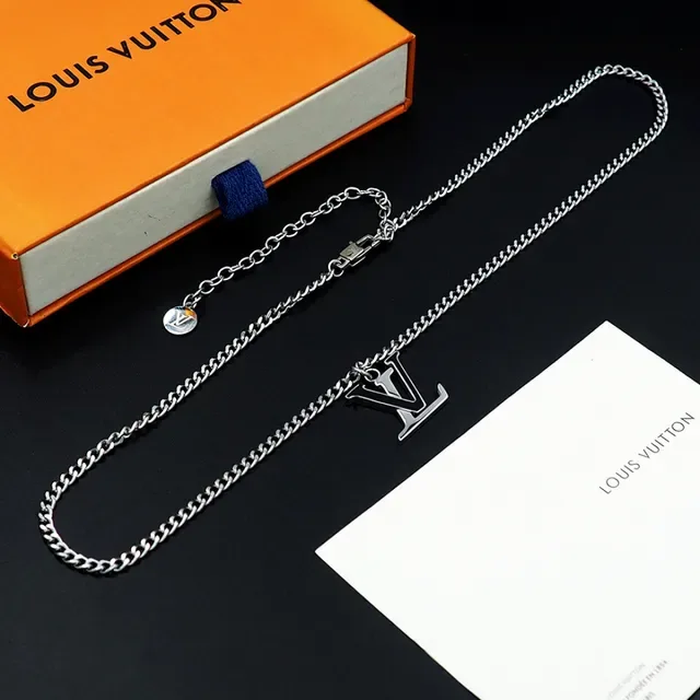 Louis Vuitton LV Monogram Silver Curb Chain Necklace 3
