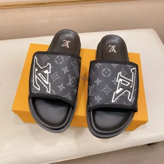 Louis Vuitton LV Slide Monogram Sandalias Negro Gris