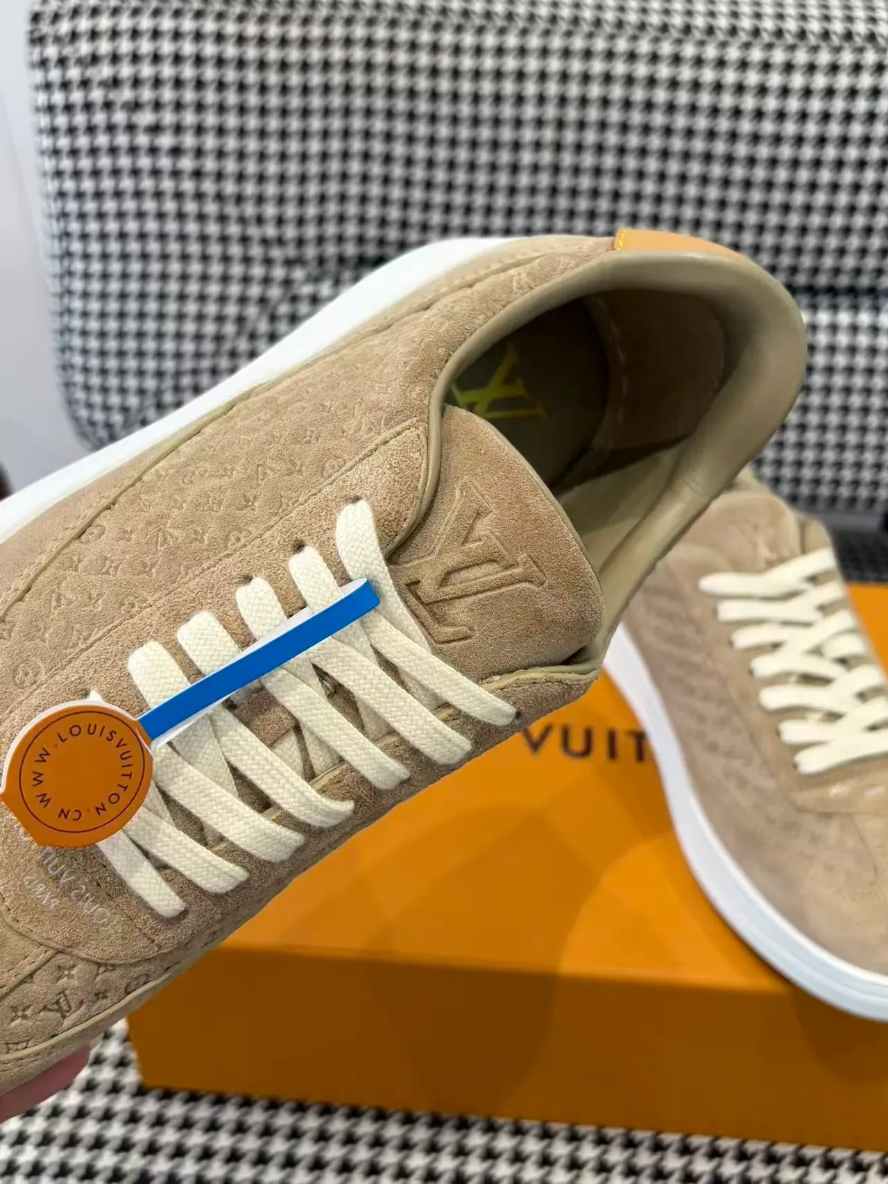 Louis Vuitton LV Trainer Beige White Monogrammed Suede Low-Top Lifestyle Sneakers 4