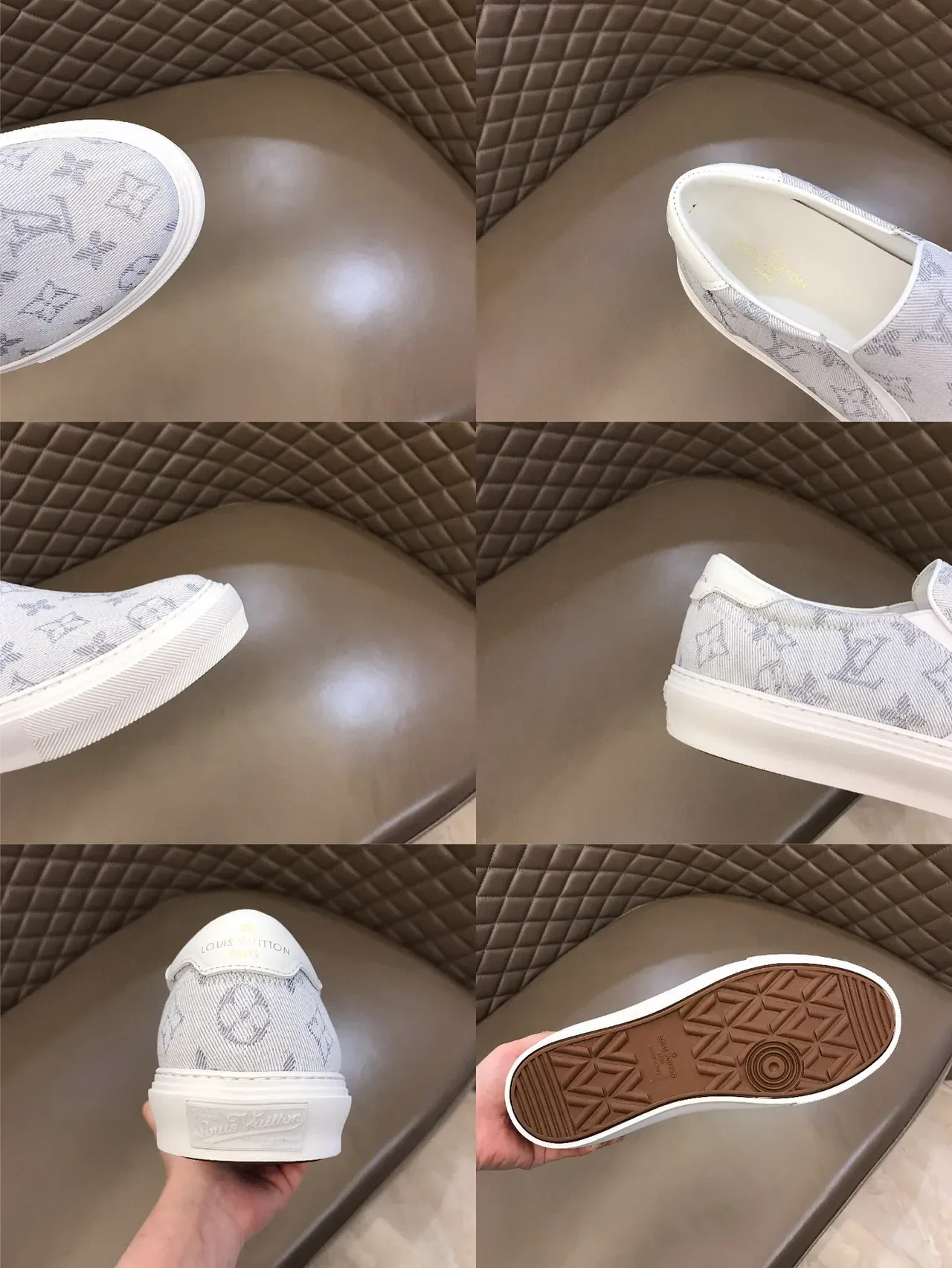 Louis Vuitton LV Trainer Beige White Slip-On Monogram Jacquard Canvas Lifestyle Sneakers 3