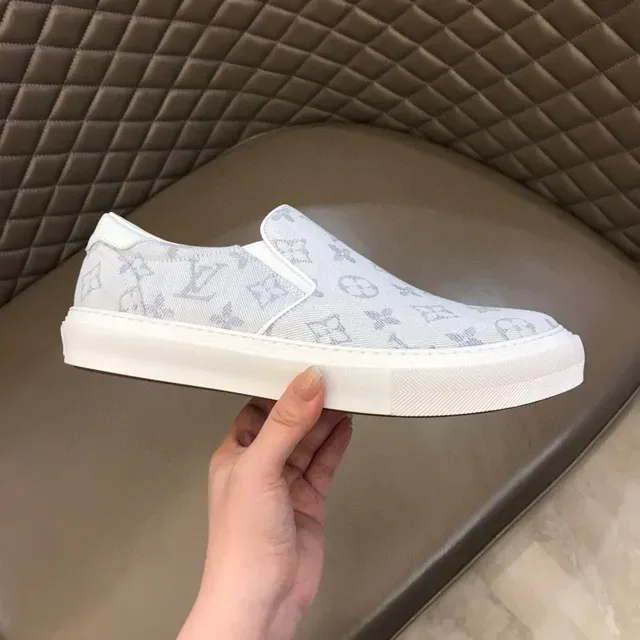 Louis Vuitton LV Trainer Beige White Slip-On Monogram Jacquard Canvas Lifestyle Sneakers 4