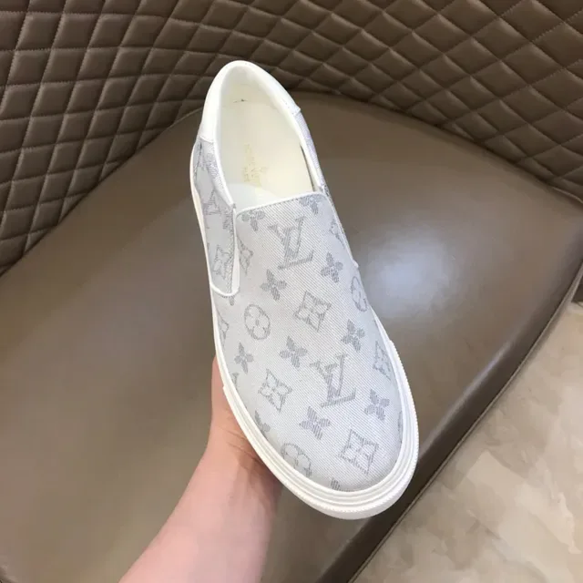 Louis Vuitton LV Trainer Beige White Slip-On Monogram Jacquard Canvas Lifestyle Sneakers 5