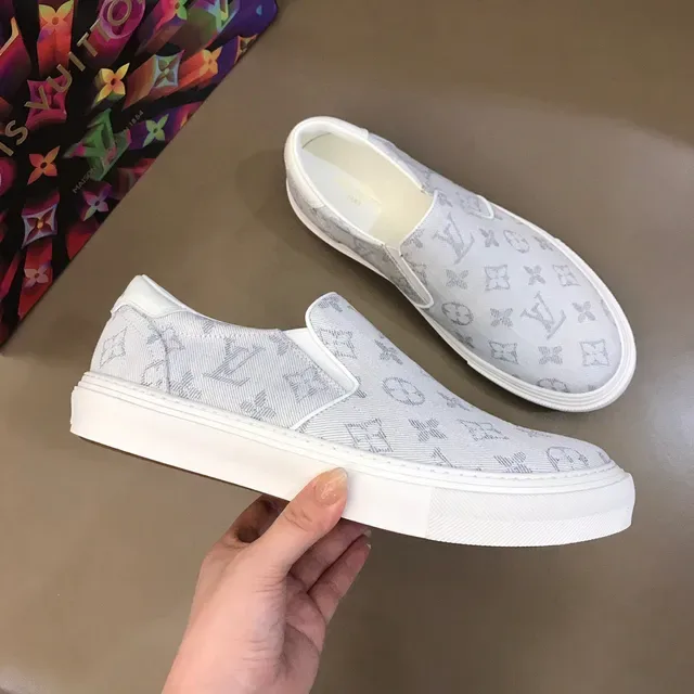 Louis Vuitton LV Trainer Beige White Slip-On Monogram Jacquard Canvas Lifestyle Sneakers 6