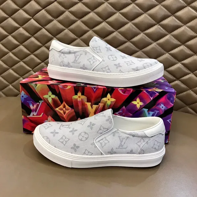Louis Vuitton LV Trainer Beige White Slip-On Monogram Jacquard Canvas Lifestyle Sneakers 7