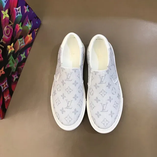 Louis Vuitton LV Trainer Beige White Slip-On Monogram Jacquard Canvas Lifestyle Sneakers 9