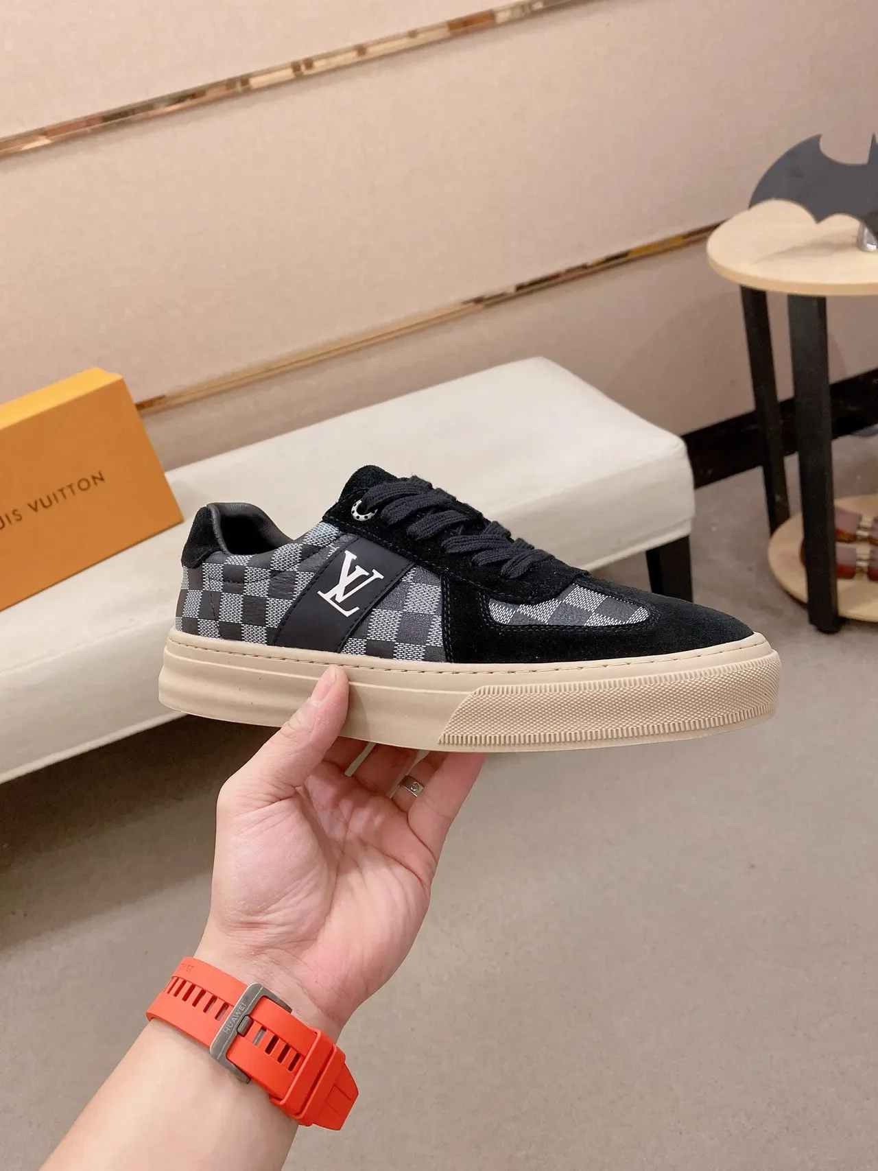Louis Vuitton LV Trainer Sneakers Lifestyle Noir et Gris Low-Top Panneau à Damier 5