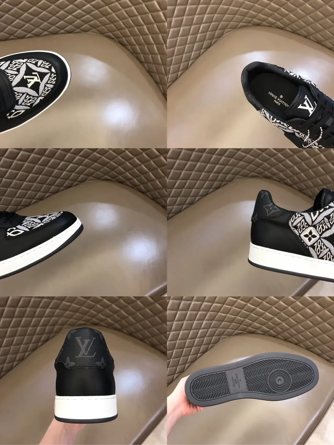 Louis Vuitton LV Trainer Negro Blanco Monogram-Print Textil Cuero liso Sneakers lifestyle 3