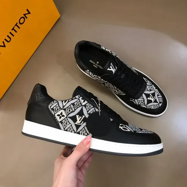 Louis Vuitton LV Trainer Negro Blanco Monogram-Print Textil Cuero liso Sneakers lifestyle 6