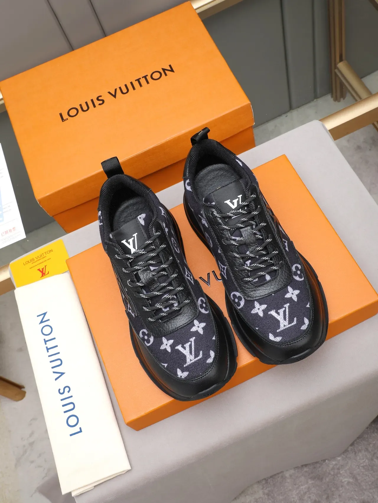 Louis Vuitton LV Trainer Black White Monogrammed Canvas Embossed Leather Logo Lifestyle Sneakers 3