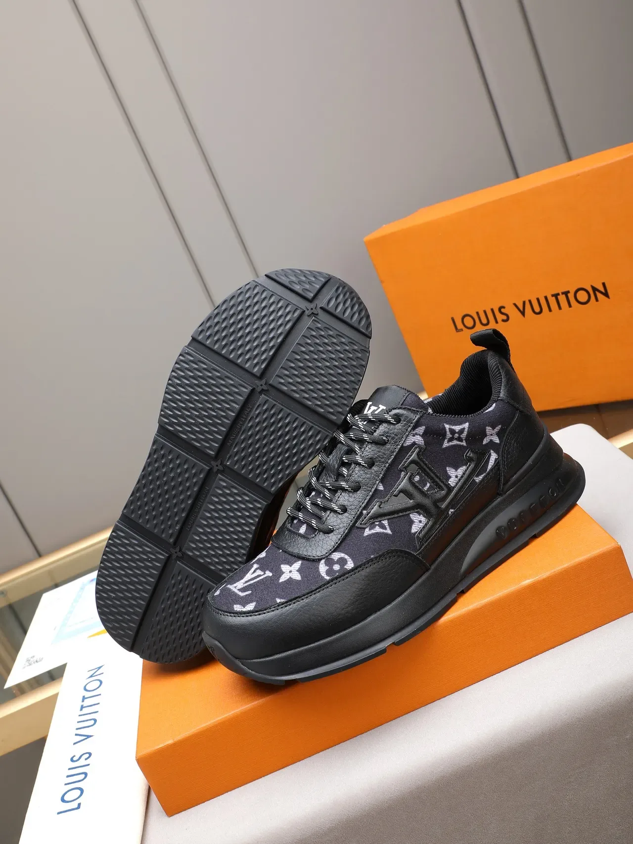 Louis Vuitton LV Trainer Black White Monogrammed Canvas Embossed Leather Logo Lifestyle Sneakers 4