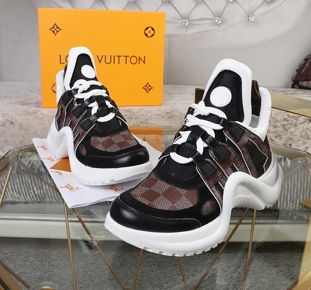 Louis Vuitton LV Tênis Marrom Preto Sola Esculpida Monograma Lona Tiras Tênis Chunky 3