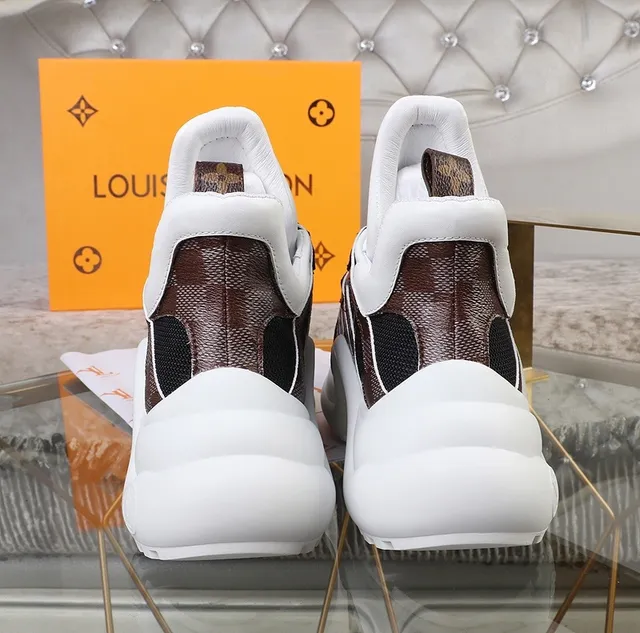 Louis Vuitton LV Tênis Marrom Preto Sola Esculpida Monograma Lona Tiras Tênis Chunky 4