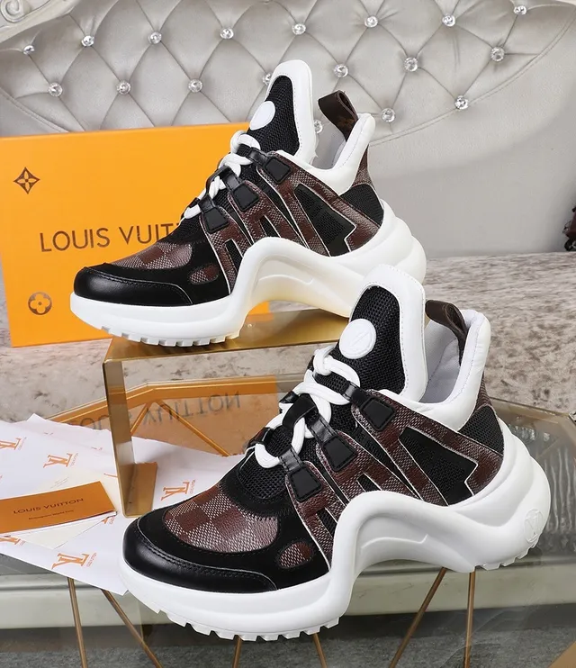 Louis Vuitton LV Tênis Marrom Preto Sola Esculpida Monograma Lona Tiras Tênis Chunky 5