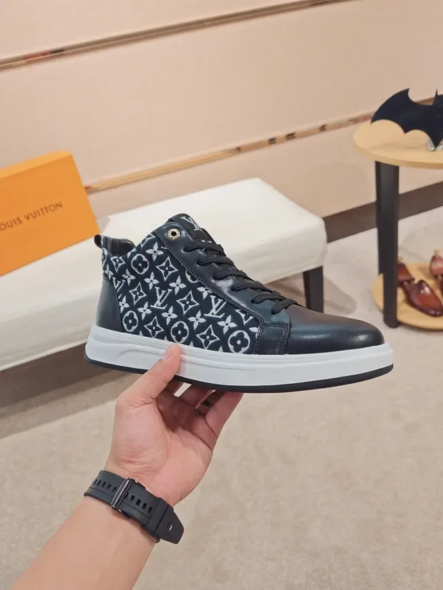 Louis Vuitton LV Trainer Navy White High-Top Monogram Canvas Lifestyle Sneakers 4