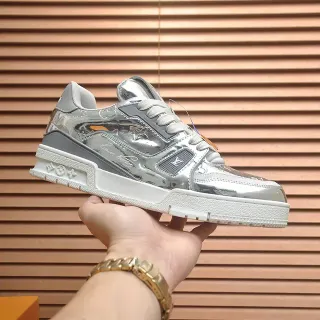 Louis Vuitton LV Trainer Plata Blanco Metálico Superior Suela Gruesa Multicapa Zapatillas Lifestyle