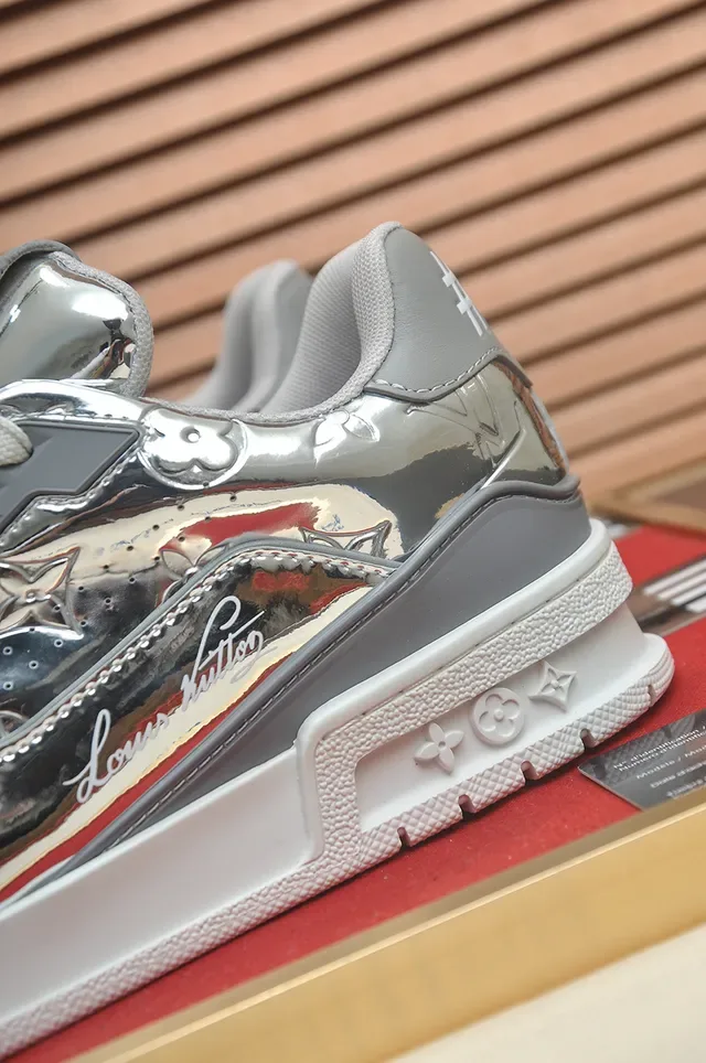 Louis Vuitton LV Trainer Silver White Metallic Upper Chunky Layered Sole Lifestyle Sneakers 2