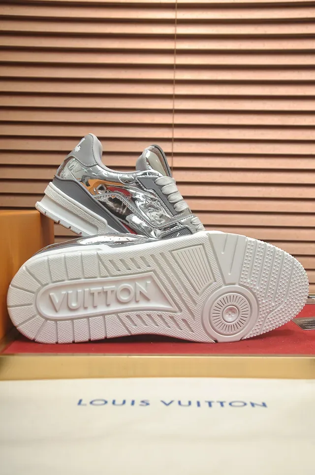 Louis Vuitton LV Trainer Silver White Metallic Upper Chunky Layered Sole Lifestyle Sneakers 3