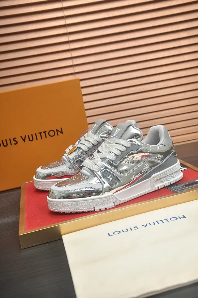 Louis Vuitton LV Trainer Silver White Metallic Upper Chunky Layered Sole Lifestyle Sneakers 4