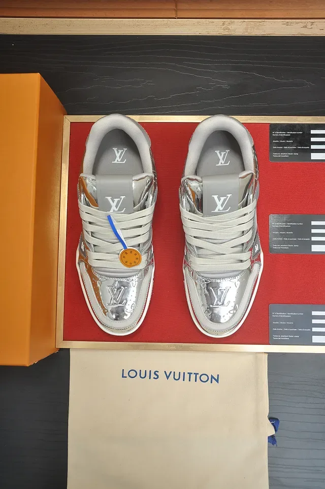 Louis Vuitton LV Trainer Silver White Metallic Upper Chunky Layered Sole Lifestyle Sneakers 5