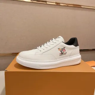 Louis Vuitton LV Blancos y Negros Cuero Low-Top Bordados Logo Floral Lifestyle Sneakers