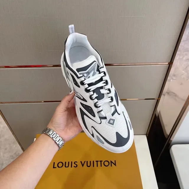 Louis Vuitton LV Trainer White Black Sole Flame-Inspired Graphic Overlays Chunky Sneakers 6