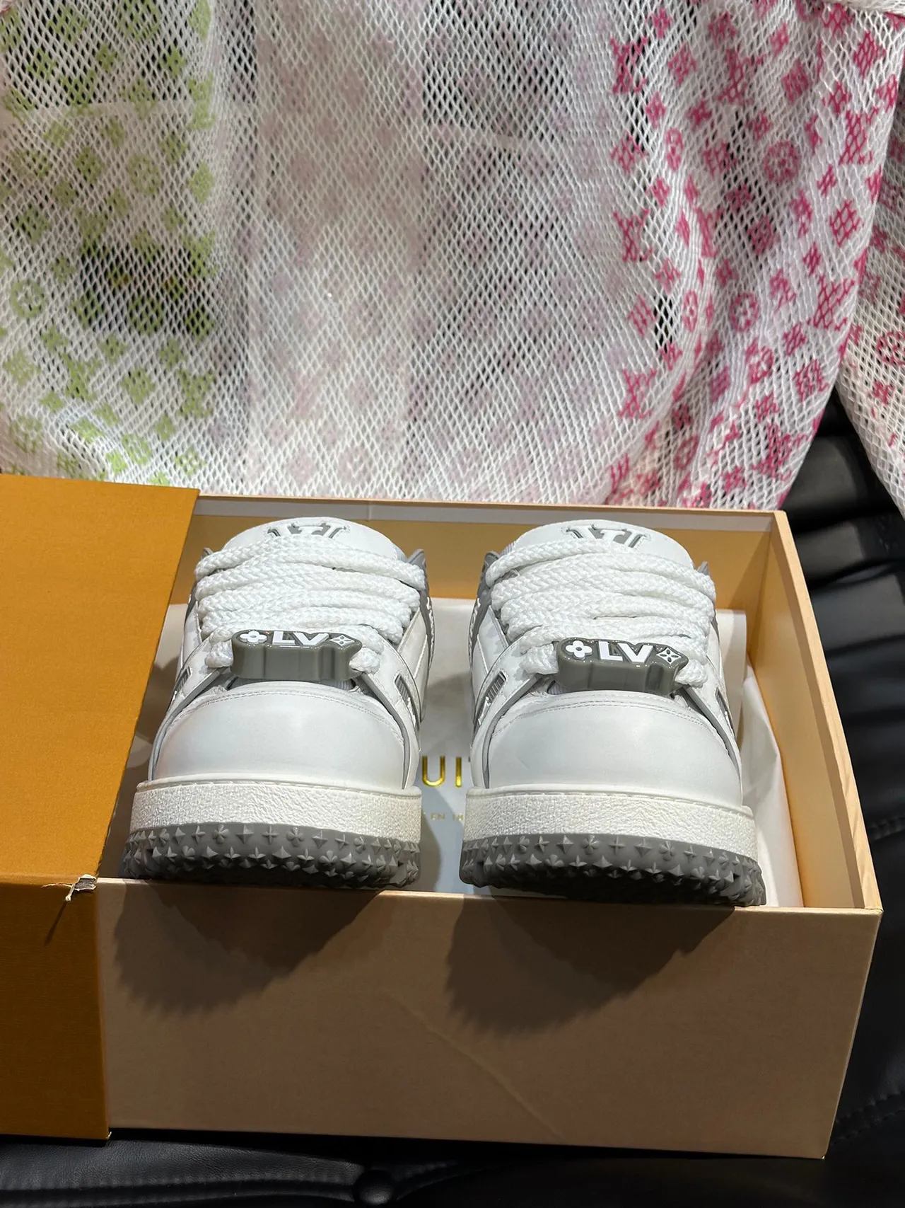 Louis Vuitton LV Trainer White Gray Layered Cage Construction Dual Strap Closure Lifestyle Sneakers 7