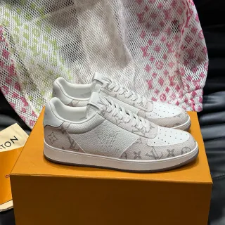 Louis Vuitton LV Trainer Branco Cinza Monogram-Print Couro Bico Perfurado Tênis Lifestyle