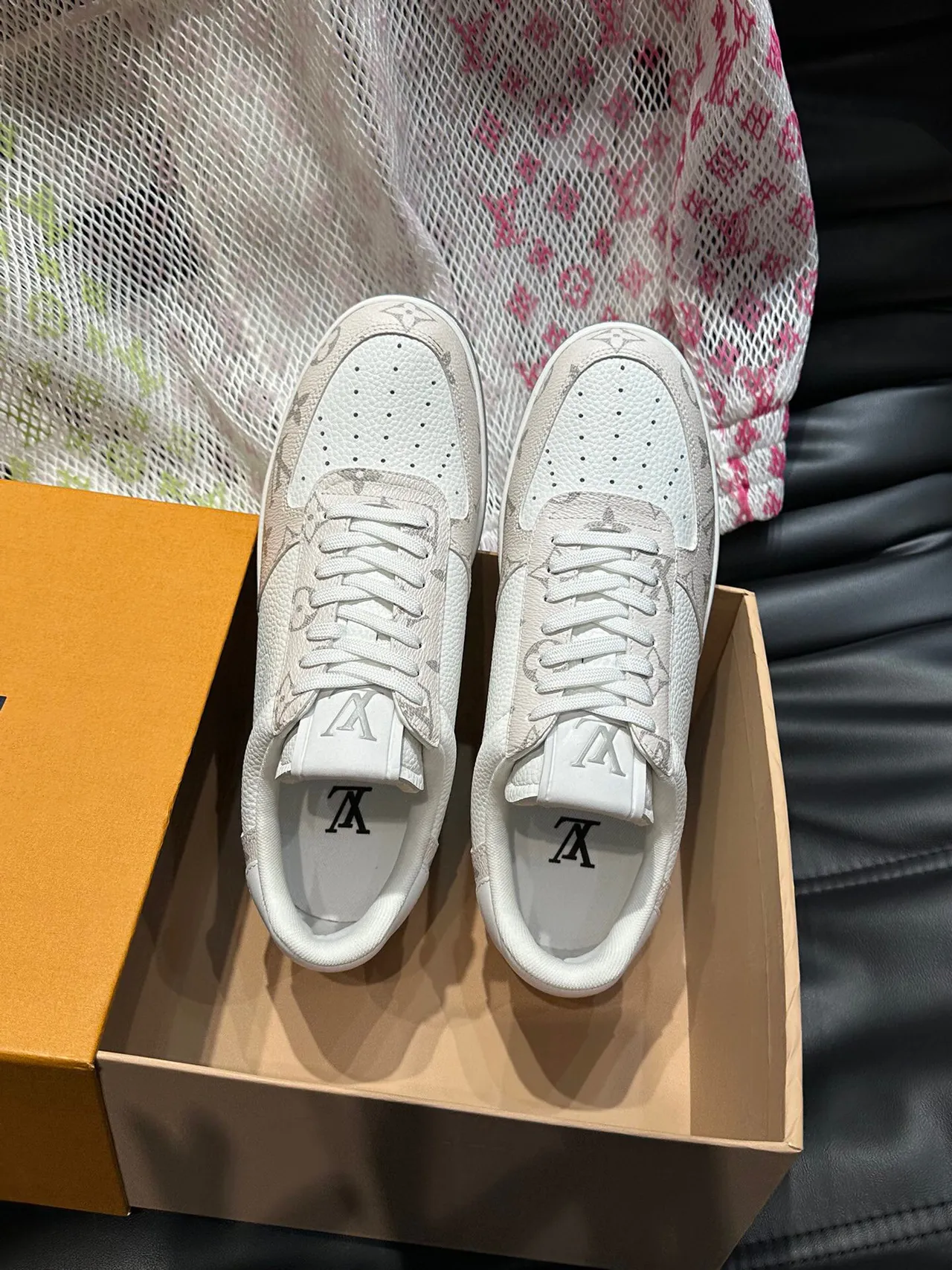 Louis Vuitton LV Trainer White Gray Monogram-Print Leather Perforated Toe Lifestyle Sneakers 4