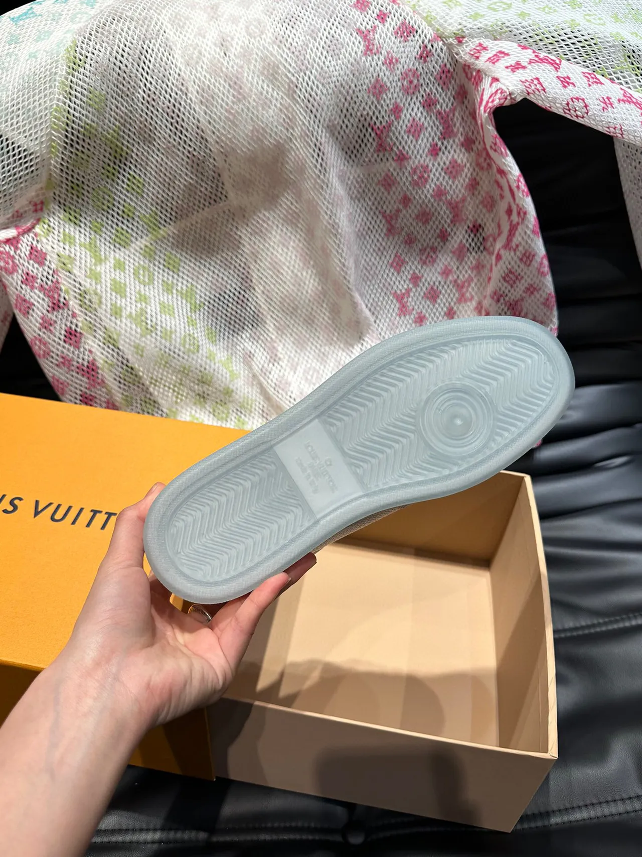 Louis Vuitton LV Trainer White Gray Monogram-Print Leather Perforated Toe Lifestyle Sneakers 9