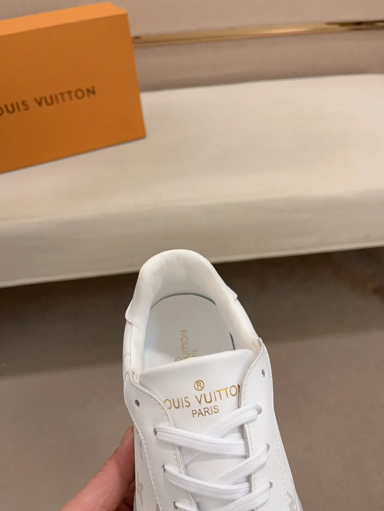 Louis Vuitton LV Trainer White Gray Monogram-Printed Textured Toe Cap Lifestyle Sneakers 4