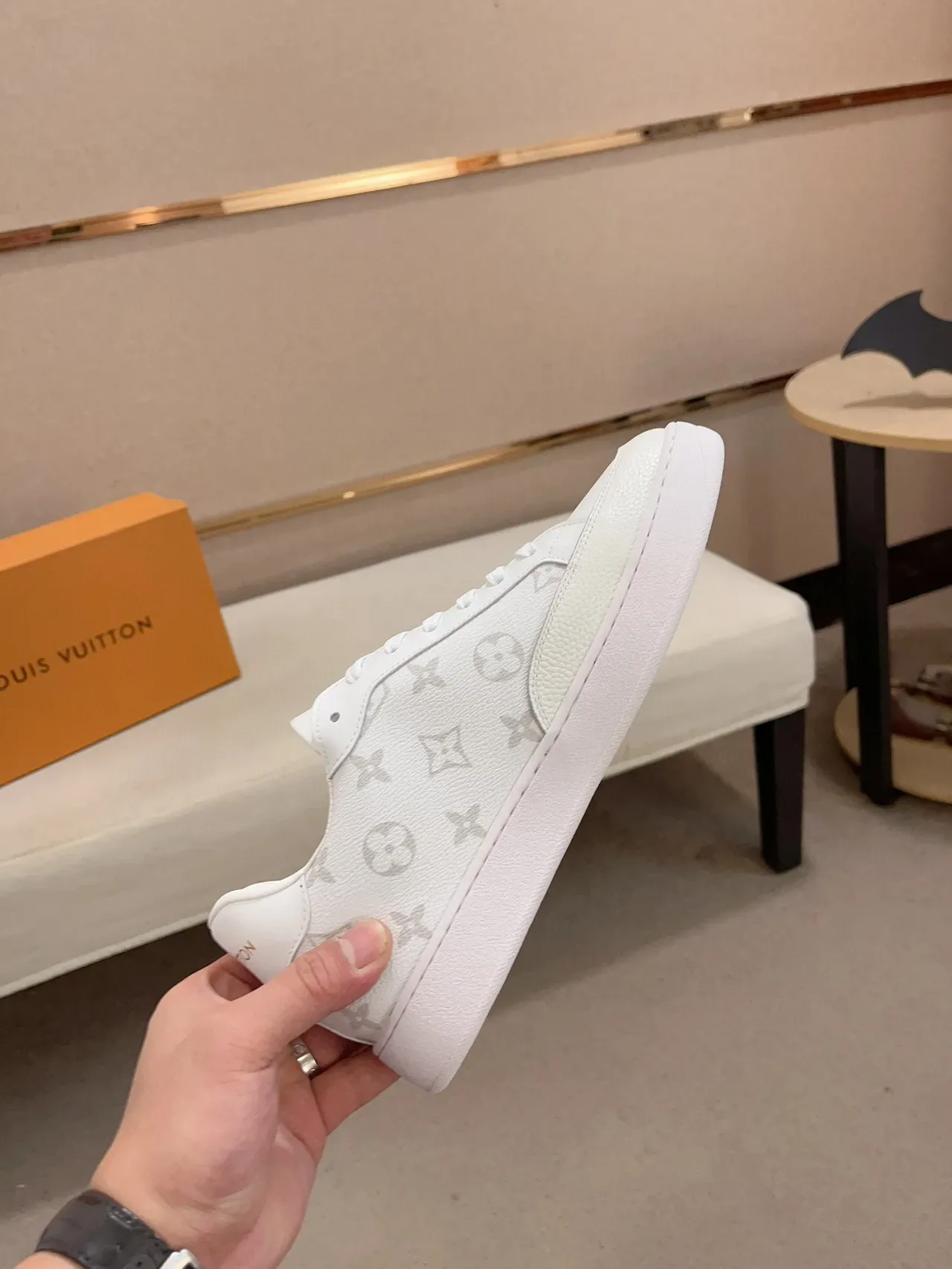 Louis Vuitton LV Trainer White Gray Monogram-Printed Textured Toe Cap Lifestyle Sneakers 6
